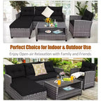Costway Ensemble de Meubles de Jardin en Rotin 4 Pièces Canapé Ottoman Coussins pour Terrasse Jardin Blanc/Gris/Noir
