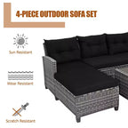 Costway Ensemble de Meubles de Jardin en Rotin 4 Pièces Canapé Ottoman Coussins pour Terrasse Jardin Blanc/Gris/Noir