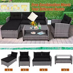 Costway Ensemble de Meubles de Jardin en Rotin 4 Pièces Canapé Ottoman Coussins pour Terrasse Jardin Blanc/Gris/Noir