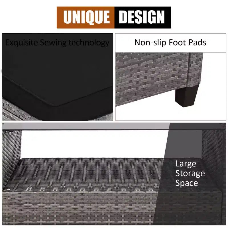 Costway Ensemble de Meubles de Jardin en Rotin 4 Pièces Canapé Ottoman Coussins pour Terrasse Jardin Blanc/Gris/Noir