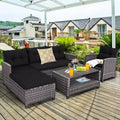 Costway 4PCS Patio Rattan Furniture Set Sofa Ottoman Cushion Garden Deck White/Gray/Black
