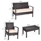 Costway Patio Rattan 4PCS Conversation Furniture Set Cushioned Seat Glass Table