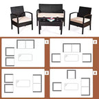 Costway Patio Rattan 4PCS Conversation Furniture Set Cushioned Seat Glass Table