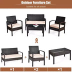 Costway Patio Rattan 4PCS Conversation Furniture Set Cushioned Seat Glass Table