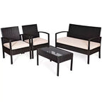 Costway Patio Rattan 4PCS Conversation Furniture Set Cushioned Seat Glass Table
