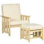 Ensemble de mobilier de jardin Outsunny, chaise de patio en bois avec pouf, chaise longue de jardin rembourrée 2 pièces, fauteuil avec repose-pieds, beige