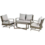 Ensemble de meubles de patio Outsunny, ensemble de conversation de jardin 4 pièces en rotin avec 2 fauteuils à bascule, coussins, canapé et table basse