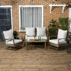 Ensemble de meubles de patio Outsunny, ensemble de conversation de jardin 4 pièces en rotin avec 2 fauteuils à bascule, coussins, canapé et table basse