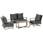 Outsunny Patio Furniture Set, 4 Piece Outdoor Rattan Conversation Set with 2 Rocking Chairs, Cushions, Loveseat Sofa & Coffee Table