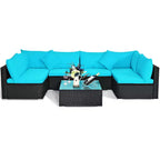 Costway 7PCS Patio Rattan Sofa Set Sectional Conversation Furniture Set Garden Beige\ Navy\Red\Navy Blue
