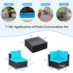 Costway 7PCS Patio Rattan Sofa Set Sectional Conversation Furniture Set Garden Beige\ Navy\Red\Navy Blue