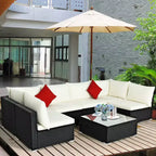 Costway 7PCS Patio Rattan Sofa Set Sectional Conversation Furniture Set Garden Beige\ Navy\Red\Navy Blue