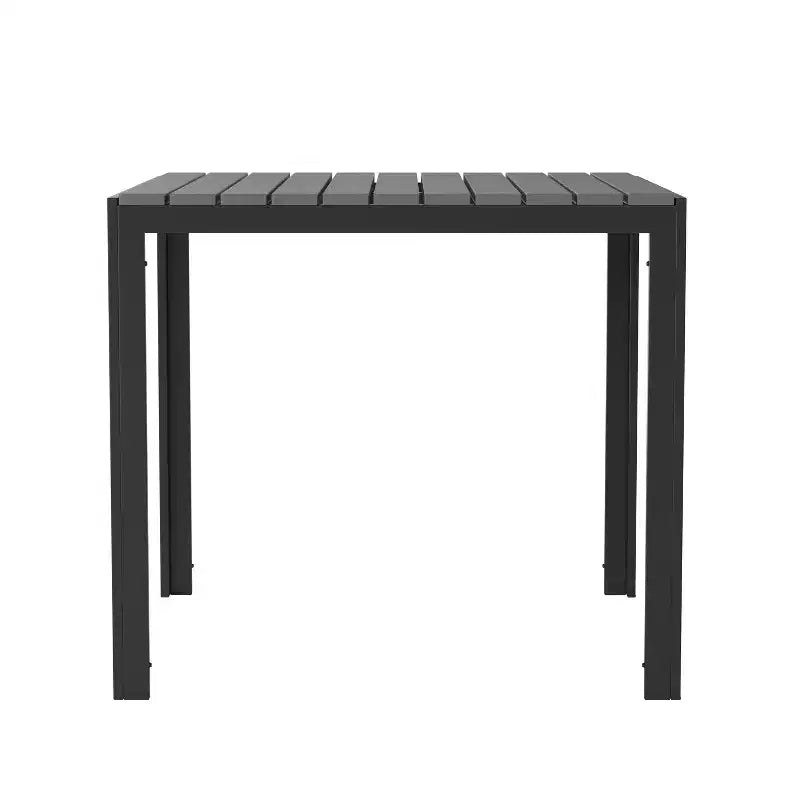 Merrick Lane All-Weather Indoor/Outdoor Square Patio Dining Table for 4 with Steel Frame and Poly Resin Slatted Top - Black