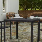 Merrick Lane All-Weather Indoor/Outdoor Square Patio Dining Table for 4 with Steel Frame and Poly Resin Slatted Top - Black