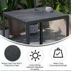 Merrick Lane All-Weather Indoor/Outdoor Square Patio Dining Table for 4 with Steel Frame and Poly Resin Slatted Top - Black