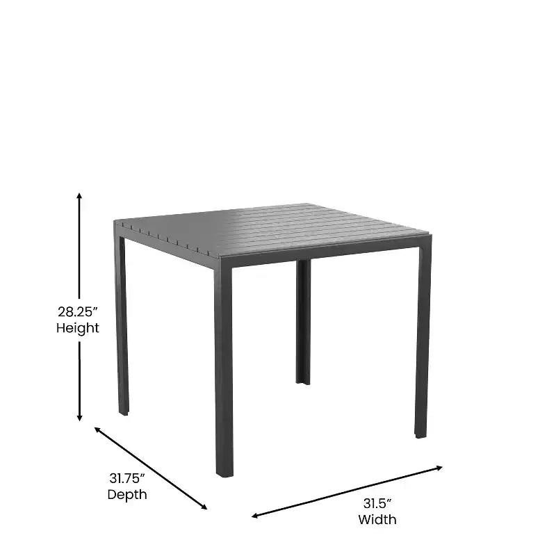 Merrick Lane All-Weather Indoor/Outdoor Square Patio Dining Table for 4 with Steel Frame and Poly Resin Slatted Top - Black