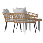 Merrick Lane Four Piece Indoor/Outdoor Boho Open Weave Natural Rattan Rope Patio Set with Two Chairs, Loveseat and Table with Cushions