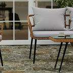 Merrick Lane Four Piece Indoor/Outdoor Boho Open Weave Natural Rattan Rope Patio Set with Two Chairs, Loveseat and Table with Cushions
