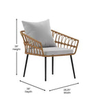 Merrick Lane Four Piece Indoor/Outdoor Boho Open Weave Natural Rattan Rope Patio Set with Two Chairs, Loveseat and Table with Cushions