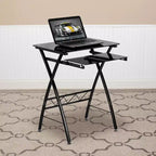 Bureau d'ordinateur Emma et Oliver en verre trempé avec tablette coulissante pour clavier