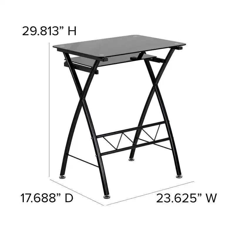 Bureau d'ordinateur Emma et Oliver en verre trempé avec tablette coulissante pour clavier