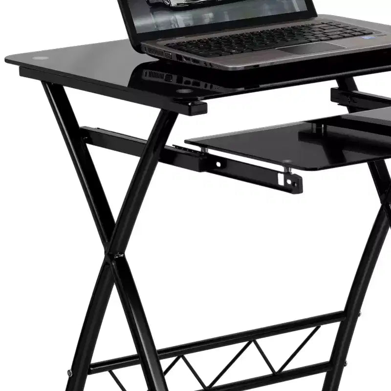 Bureau d'ordinateur Emma et Oliver en verre trempé avec tablette coulissante pour clavier