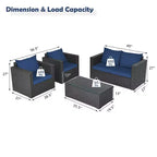 Costway 4PCS Patio Rattan Furniture Set Cushioned Sofa Loveseat with Navy & Turquoise Cover