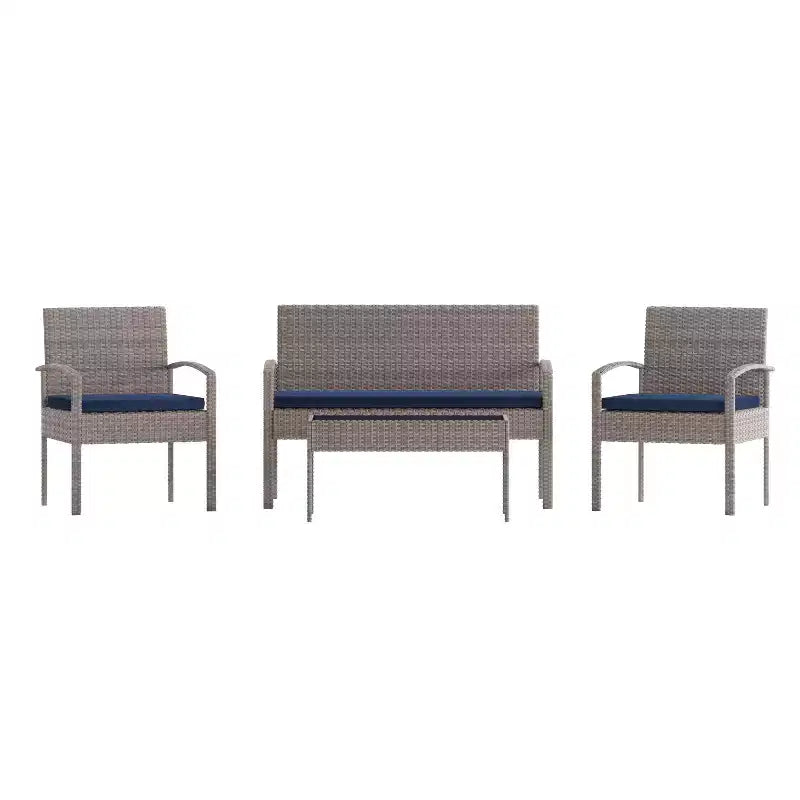 Flash Furniture Aransas Series 4 Piece Patio Set with Steel Frame and Cushions