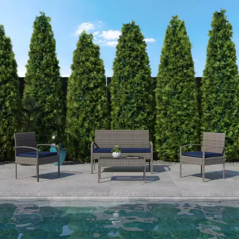Flash Furniture Aransas Series 4 Piece Patio Set with Steel Frame and Cushions