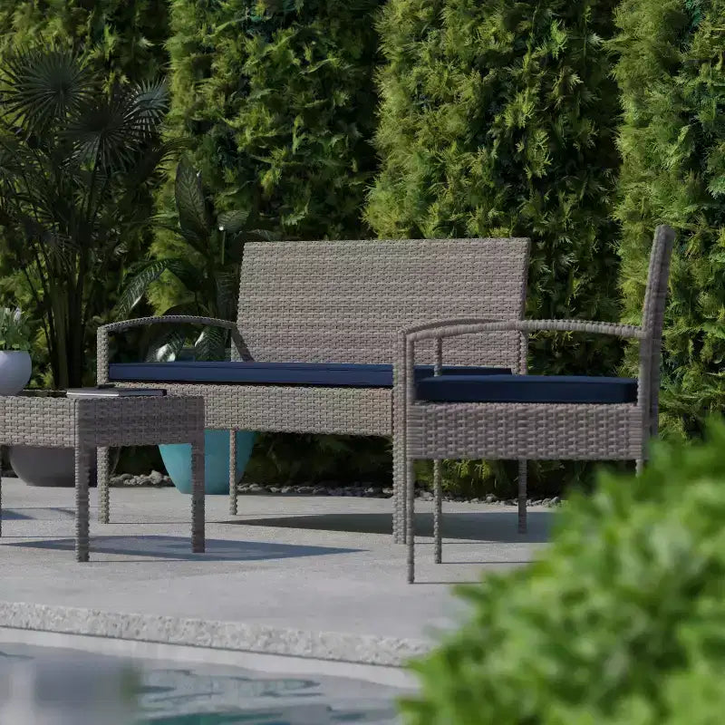 Flash Furniture Aransas Series 4 Piece Patio Set with Steel Frame and Cushions