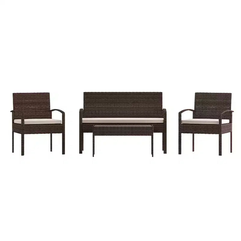 Flash Furniture Aransas Series 4 Piece Patio Set with Steel Frame and Cushions