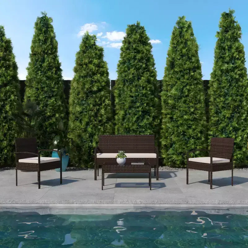 Flash Furniture Aransas Series 4 Piece Patio Set with Steel Frame and Cushions