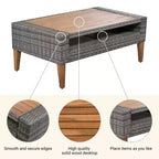 Ensemble de canapé en osier synthétique 6 pièces toutes saisons, salon de jardin en rotin synthétique avec pieds et plateau de table en bois - ModernLuxe