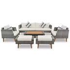Ensemble de canapé en osier synthétique 6 pièces toutes saisons, salon de jardin en rotin synthétique avec pieds et plateau de table en bois - ModernLuxe
