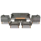 Ensemble de canapé en osier synthétique 6 pièces toutes saisons, salon de jardin en rotin synthétique avec pieds et plateau de table en bois - ModernLuxe