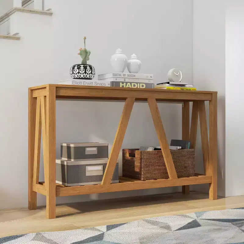 HOMCOM Table Console de Ferme avec Étagère de Rangement, Table de Canapé Rustique avec Dispositif Anti-basculement pour Meuble de Salon, Chambre et Entrée