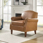 Fauteuil Gianluigi en similicuir végane de transition avec clous décoratifs et pieds en bois massif pour la chambre et le salon | ART OF LIVING DESIGNS