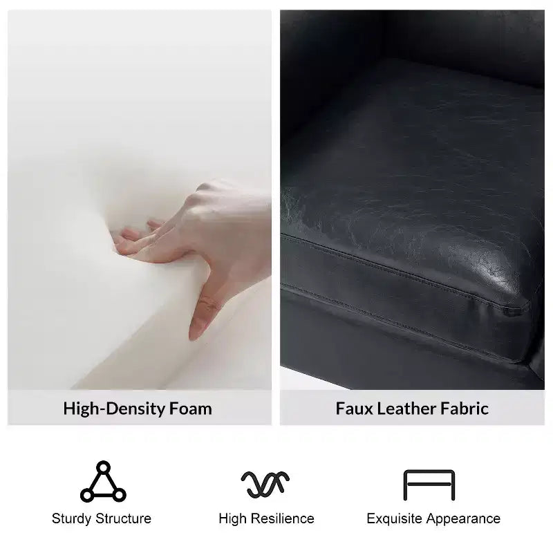 Fauteuil Gianluigi en similicuir végane de transition avec clous décoratifs et pieds en bois massif pour la chambre et le salon | ART OF LIVING DESIGNS