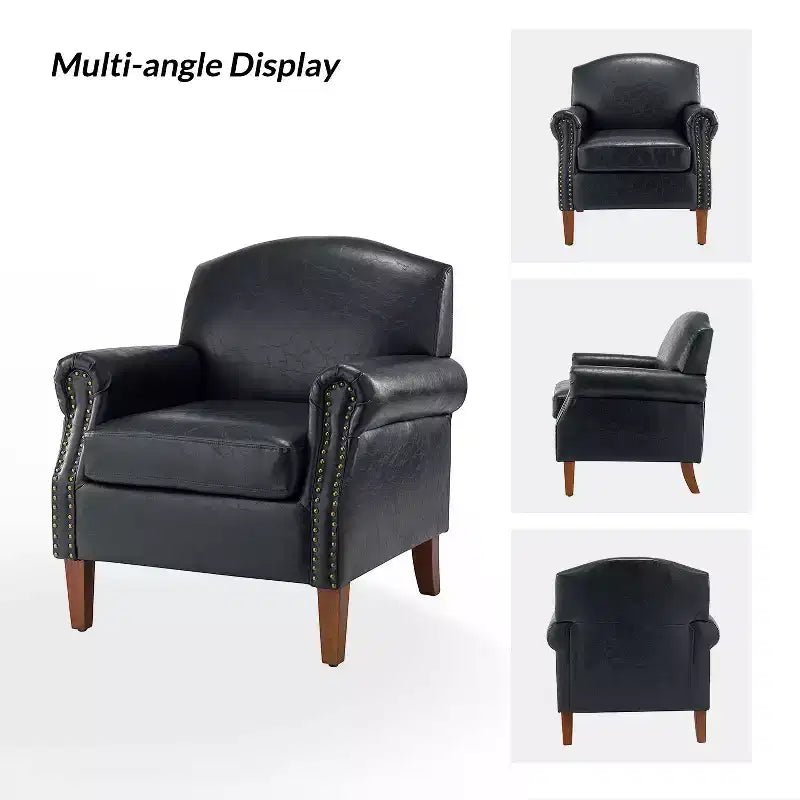 Fauteuil Gianluigi en similicuir végane de transition avec clous décoratifs et pieds en bois massif pour la chambre et le salon | ART OF LIVING DESIGNS