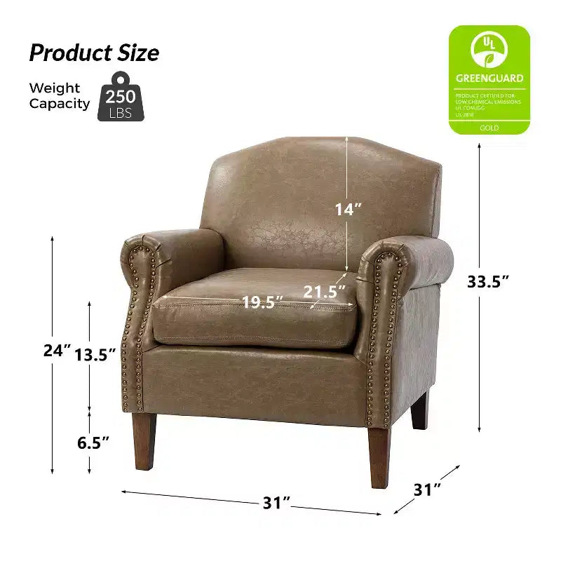Fauteuil Gianluigi en similicuir végane de transition avec clous décoratifs et pieds en bois massif pour la chambre et le salon | ART OF LIVING DESIGNS