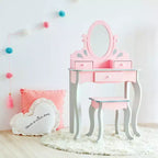 Fantasy Fields Rapunzel Kids Wooden Play Vanity Set with Stool, Storage & Mirror