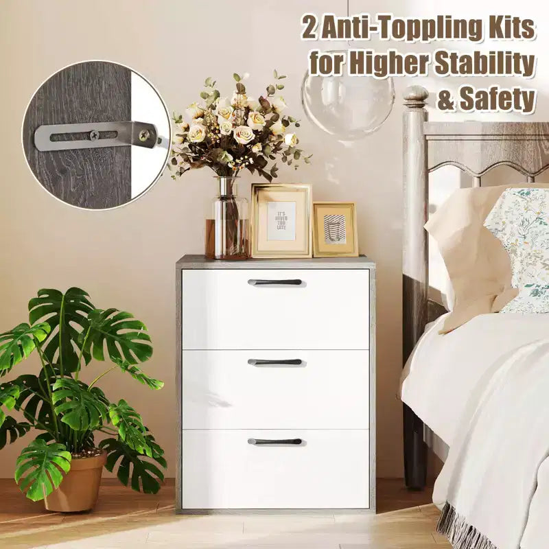Commode Costway à 3 tiroirs Meuble de Rangement avec Grand Espace de Rangement Organiseur