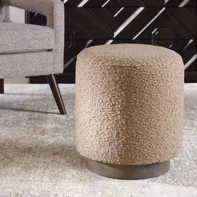 Uttermost Avila 16 Wide Wooden Base and Latte Fabric Ottoman