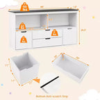 Costway Kids Toy Storage Organizer Wooden Bookshelf TV Stand with Drawers Blackboard Top
