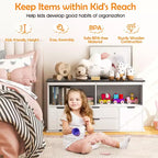 Costway Kids Toy Storage Organizer Wooden Bookshelf TV Stand with Drawers Blackboard Top