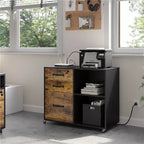 Yaheetech 3-Drawer Vintage File Cabinet with Socket and USB Charging Port Black/Rustic Brown