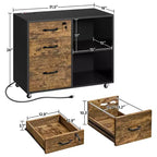 Yaheetech 3-Drawer Vintage File Cabinet with Socket and USB Charging Port Black/Rustic Brown