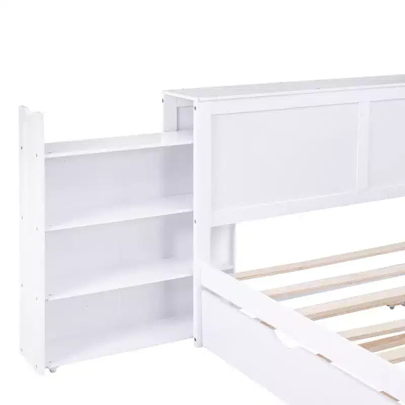 Storage Platform Bed with Pull Out Shelves and Twin Size Trundle Bed-ModernLuxe
