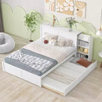 Storage Platform Bed with Pull Out Shelves and Twin Size Trundle Bed-ModernLuxe