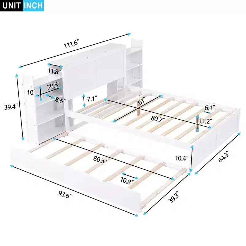 Storage Platform Bed with Pull Out Shelves and Twin Size Trundle Bed-ModernLuxe